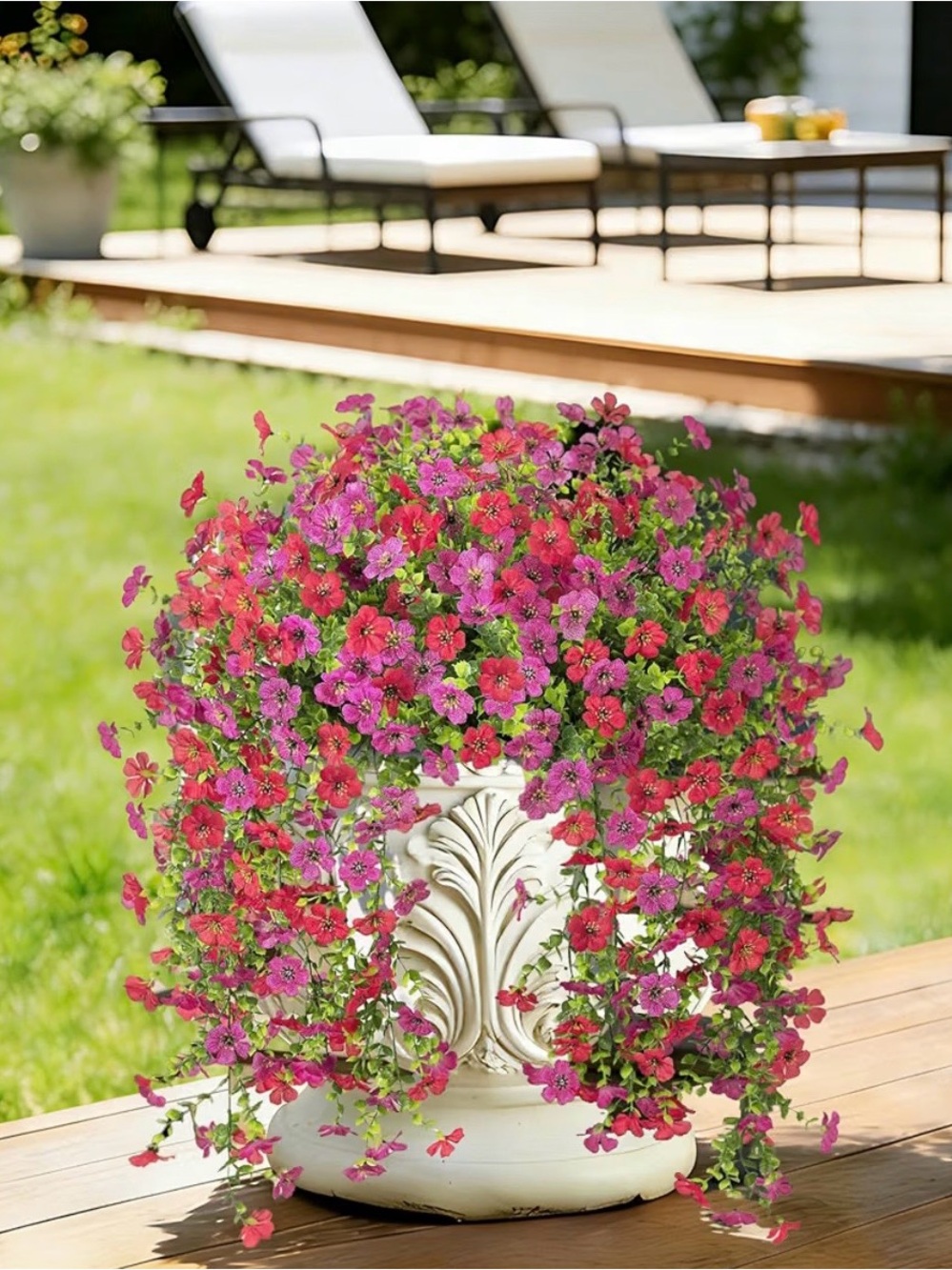 NWT Senjie 3-Pcs Faux Hanging Flowers Purple Red UV Resistant Outdoor Decor